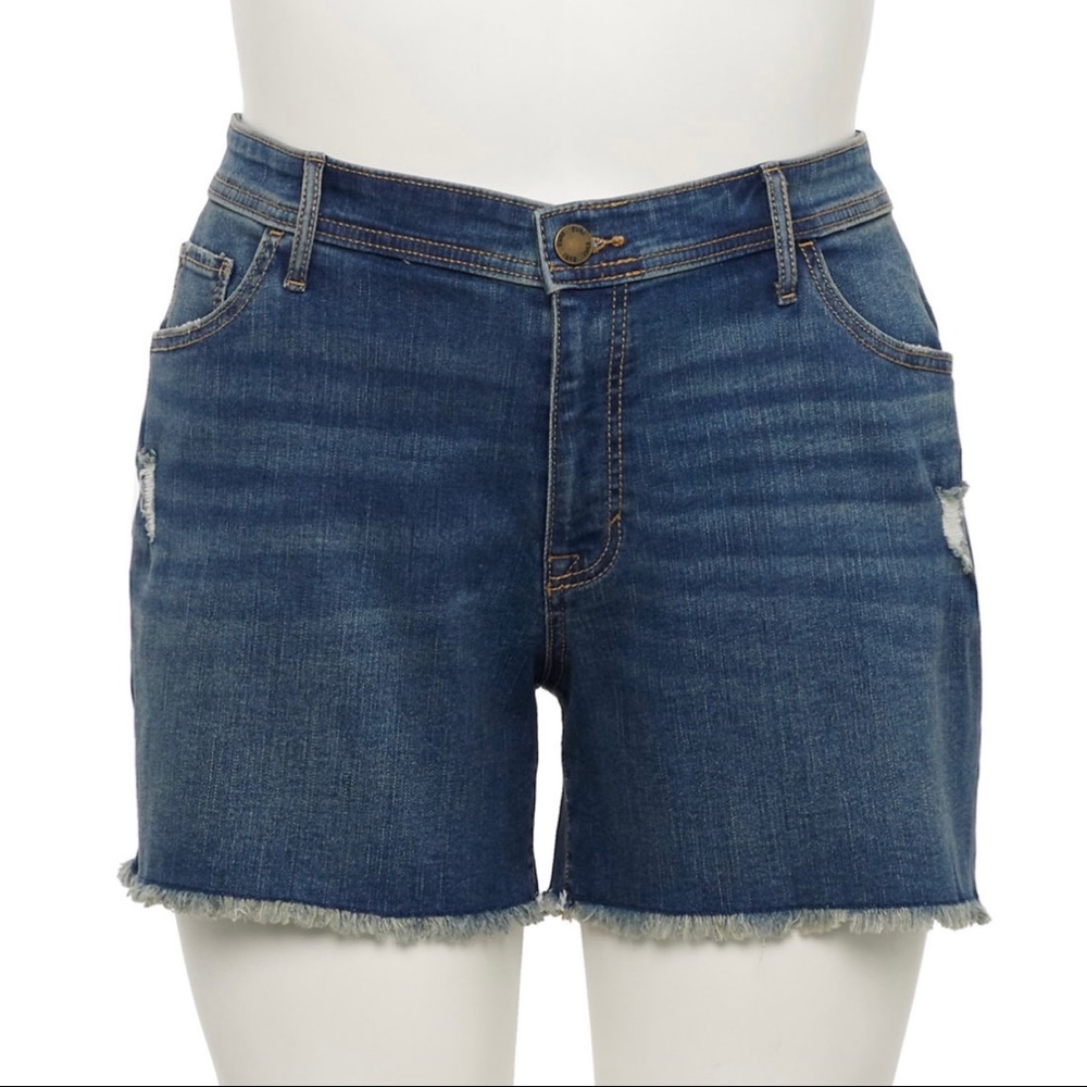 NWT EVRI Frayed Hem 5" Jean Shorts Denim Blue Size 24